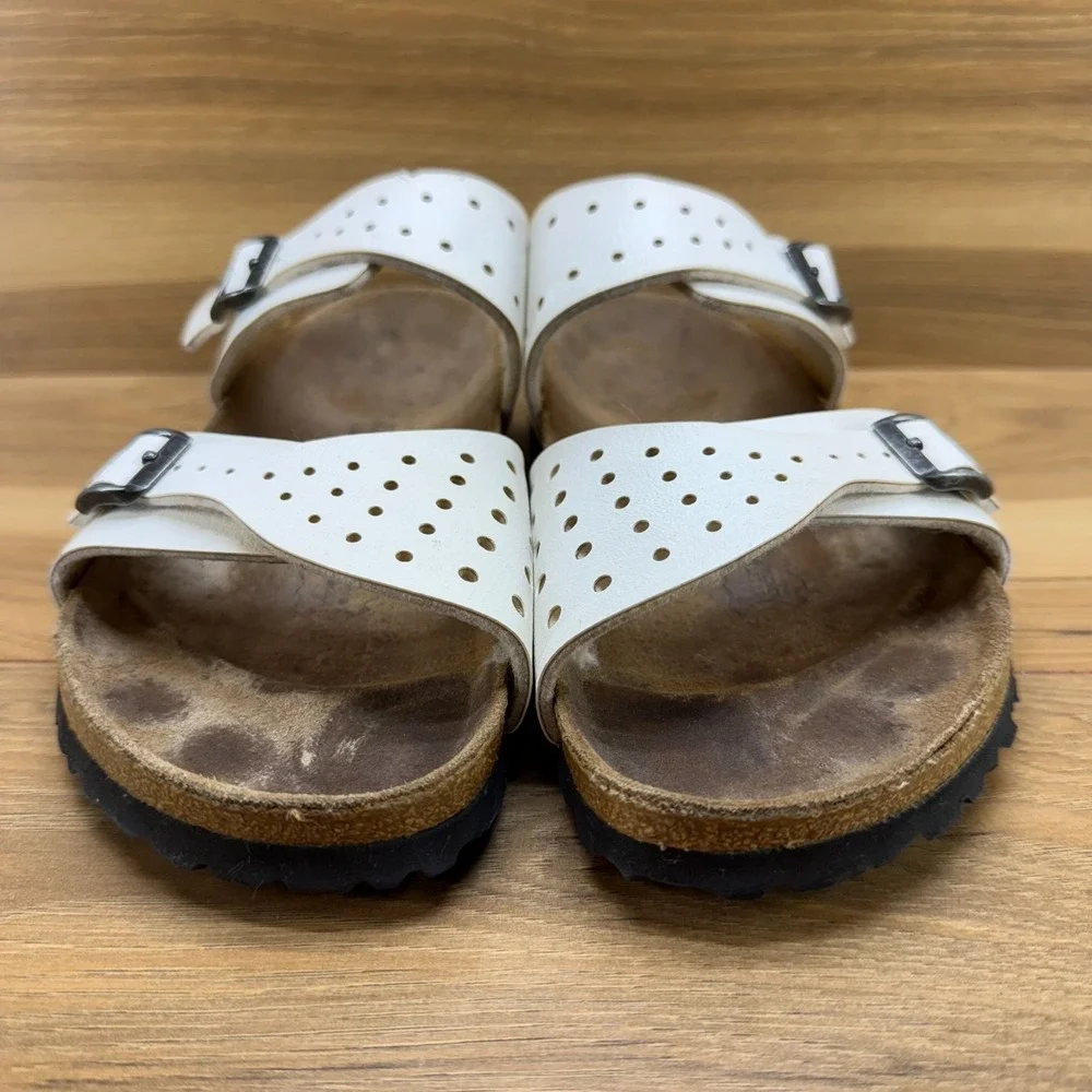 Birkenstock Birkis Sandals 8 N EU 39 White Perf Birko Slides Slip on - Picture 3 of 10